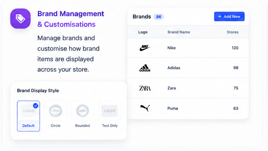 Brands — Manage brands and choose exactly how brand items are displayed.